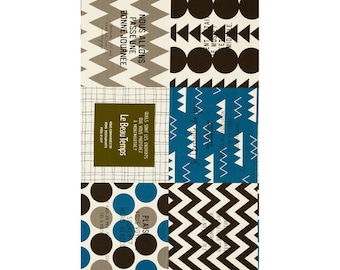 PANEL Lecien - Cotton Style 2017 - French Travel Large Square Cheater Olive/Blue/Brown - 40873-80 - Canvas Japanese Import