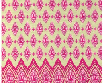 HALF YARD Mikiono Elfin and Little Friends - Bunny Border Print - Pink and Light Chartreuse - 3001-A Japanese Imported Fabric