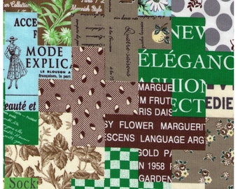 HALF YARD Yuwa - Cheater Plus Print in Green and Brown - Suzuko Koseki 829607-E - Japanese Import- Paris Bonjour France Pattern Daisy