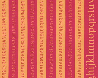 ONE PANEL - First of Infinity Collection - Pink and Orange Alphabet Columns - Numbers, Letters, Text - Lecien - Japanese Imported Fabric