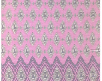 Half Yard - Mikiono Elfin and Little Friends - Bunny Border Print - Pink and Grey Colorway - 3001-C Japanese Imported Fabric
