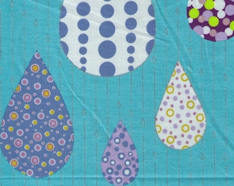 FAT QUARTER - Yuwa - Glitter Rain Drops on Aqua Blue - Lapis Lazuli Collection by Yoko Ueda - Graphic design - Japanese