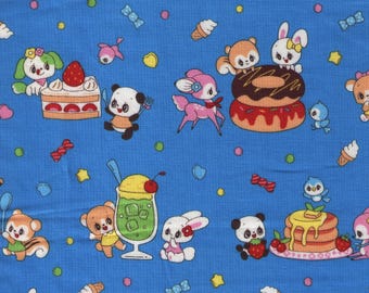 HALF YARD Kei - Marron Nagao - Sweet Paradise with Retro Deer and Woodland Animals - Blue Colorway - Japanese Import - MRN-002C-E