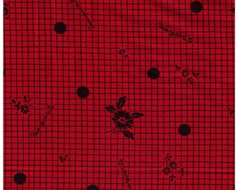 HALF YARD Yuwa - Daisies on Grid with Red Background - Suzuko Koseki SZ816747 - Japanese Import Fabric - Floral, Flower