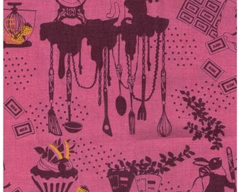 HALF YARD - Kayo Horaguchi - Terriers Dog and Bunnies in the Kitchen on Pink - Kiyohara Imported Japanese - HKF38P
