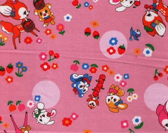 HALF YARD Kei - Marron Nagao - Retro Deer and Woodland Animals with Polka Dots - Pink Colorway - Japanese Import - MRN-002C-A