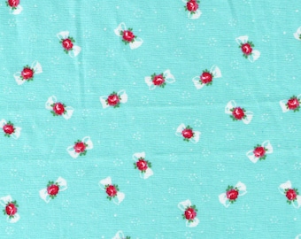HALF YARD Yuwa - Petite Bows and Flowers on Aqua Blue 816879 B- Atsuko Matsuyama - Japanese Import Fabric