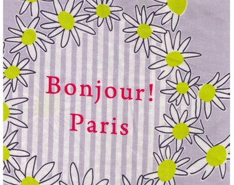 FAT QUARTER Lecien - Atelier Akiko - Bonjour Paris in Grey 31095-90 - Floral, Daisy, Wreath Japanese Imported Fabric
