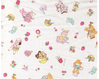 FAT QUARTER Yuwa - Little Animals Pastels on Cream - Bear Kitten Deer Squirrel Chores, playing 826484E - Atsuko Matsuyama 30s -Japanese
