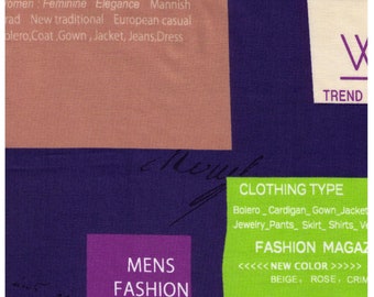 HALF YARD Yuwa - Large Fashion Text Boxes on BLUE - Suzuko Koseki SZ829608-E - Japanese Import - Print