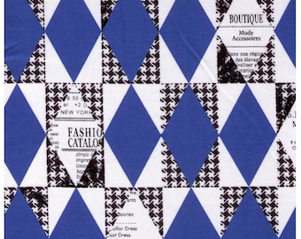 HALF YARD Yuwa - BLUE Diamond and Houndstooth Cheater - Suzuko Koseki 82678-C - Harlequin, Geometric, Graphic - Japanese Import Fabric