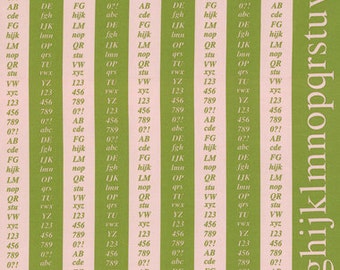 ONE PANEL - First of Infinity Collection - Pink and Green Alphabet Columns - Numbers, Letters, Text - Lecien - Japanese Imported Fabric