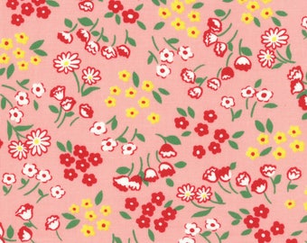 FAT QUARTER Lecien -Daisies and Tulip Flowers on Pink - 31523-20 Old New 30s Collection - Atsuko Matsuyama - Japanese
