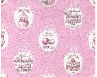HALF YARD Yuwa - Elegance Tea Time - Pink Colorway 826340-C - Éclair, Macarons, Palmier, Tart, Cake, Cupcake, Dessert Pastry - Japanese