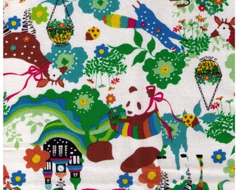 HALF YARD Kiyohara - Kayo Horaguchi - HKF-53G Brights on White - Panda, Castle, Deer, Ringtail, Tanuki -  Imported Japanese