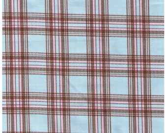 HALF YARD Cosmo Textile - Vanilla Pop Plaid in BLUE - Ap81407-B  Cotton Twill - Japanese Import - Aqua, Pink, Brown