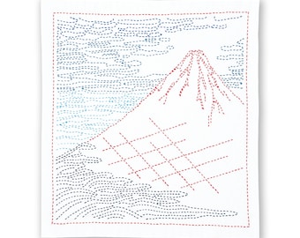 Olympus  Sashiko Kit -Fine Wind Clear Morning  SK409 - Sashiko Flower Fukin-Katsushika Hokusai Thirty-six Views of Tomitake- Hand Stitch