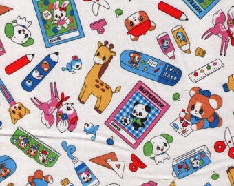 HALF YARD Kei - Marron Nagao - School Days with Retro Deer and Woodland Animals - Cream Colorway - Japanese Import - MRN-003C-A