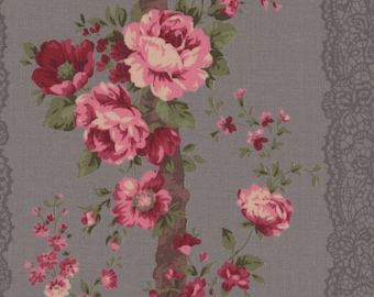 FAT QUARTER Lecien Rose Life Garden by Kayo Enza - Rose Bouquets Lace Stripes Stone 31519-90 - Floral Flower -Japan