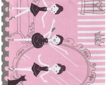 HALF YARD - Ballerinas on PINK by Shinzi Katoh S03C  - Border Print - Cotton Oxford - Japanese Import