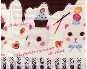 HALF YARD Project by Cotton - La Petite Maison de Chat - Bonbon au chocolat Cats - BLUE Stripes - Chocolate Bar, Cupcake, Macaron,  Japan