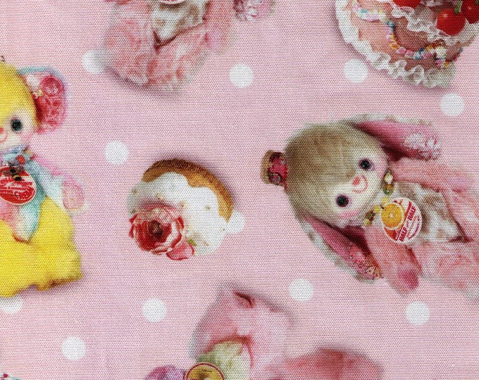 Featured listing image: HALF YARD Kokka - Monster Lulu by Ayako Kishi - Lulu and Polka Dots and Desserts on Pink - Dragon Horns - EGXA-9100-2A11 - Japan Import