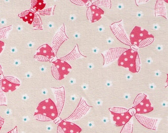 End of Bolt 54" Yuwa Fabric - Bows and Mini Daisy Flowers on Beige Tan - 30s Collection by Atsuko Matsuyama - Japanese Import Fabric