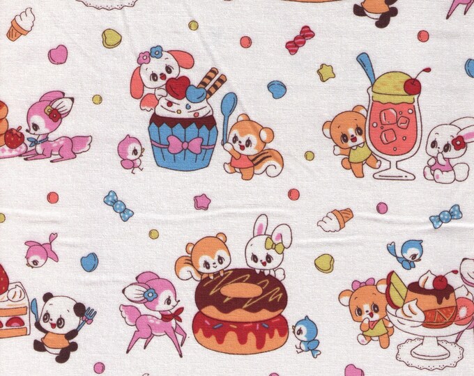 Featured listing image: HALF YARD Kei - Marron Nagao - Sweet Paradise with Retro Deer and Woodland Animals - Cream Colorway - Japanese Import - MRN-002C-A