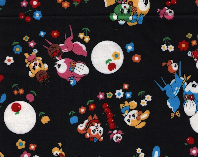 Featured listing image: HALF YARD Kei - Marron Nagao - Retro Deer and Woodland Animals with Polka Dots - Black Charcoal Colorway - Japanese Import - MRN-001C-F