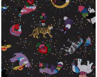 HALF YARD - Kayo Horaguchi - Rainbow Party Animals on Grey HKF-69G - Kiyohara Imported Japanese