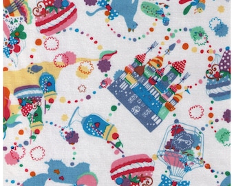HALF YARD - Kayo Horaguchi - Rainbow Tea Party Animals on White HKF-67W - Macaron, Hedgehog, Lion, Cat, Teacup - Kiyohara Imported Japanese