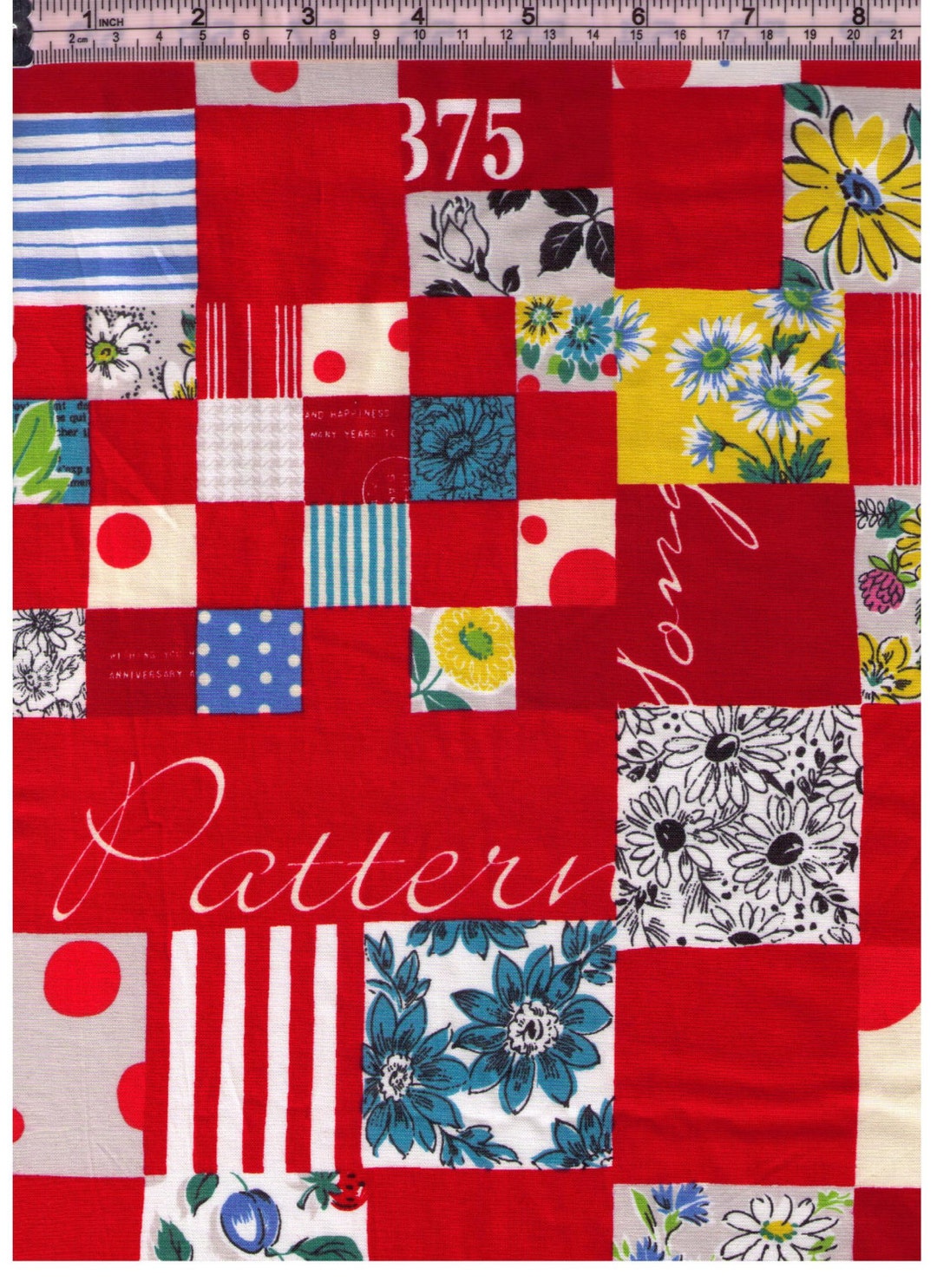 Merci Pattern FAT QUARTER Yuwa - Red Mixed Cheater Print With Text - Suzuko Koseki ...