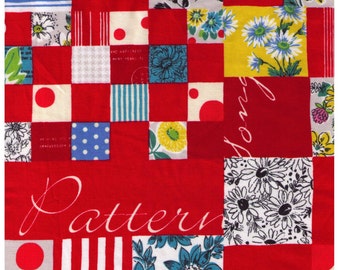 FAT QUARTER Yuwa - Red Mixed Cheater Print with Text  - Suzuko Koseki  826150-A- Japanese Import- Paris Bonjour France Merci Pattern Daisy