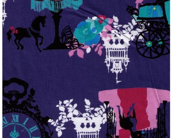 HALF YARD - Kayo Horaguchi - Castle Clock on BLUE - Kiyohara Imported Japanese - Cat, Dog, Chandelier, Castle - HKF37B