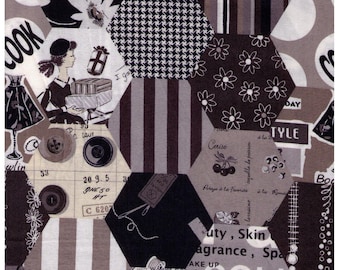 HALF YARD Yuwa - Hexagon Cheater in Black Grey Scale - LARGE scale SZ826379 D - Suzuko Koseki - Paris Bonjour France Merci Modes Le Magazine
