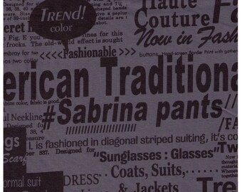 FAT QUARTER Yuwa - Fashion Text on GREY - Suzuko Koseki SZ826547 - Black Gray Colors - Japanese Import - Print