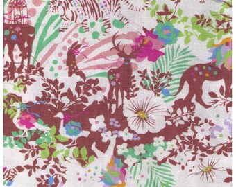 HALF YARD Kiyohara - Kayo Horaguchi - HKF-51BE Light Pastels on Ivory - Rainbow Tiger, Lion, Stag Deer, Bunny, Zebra, Forest - Linen Cotton