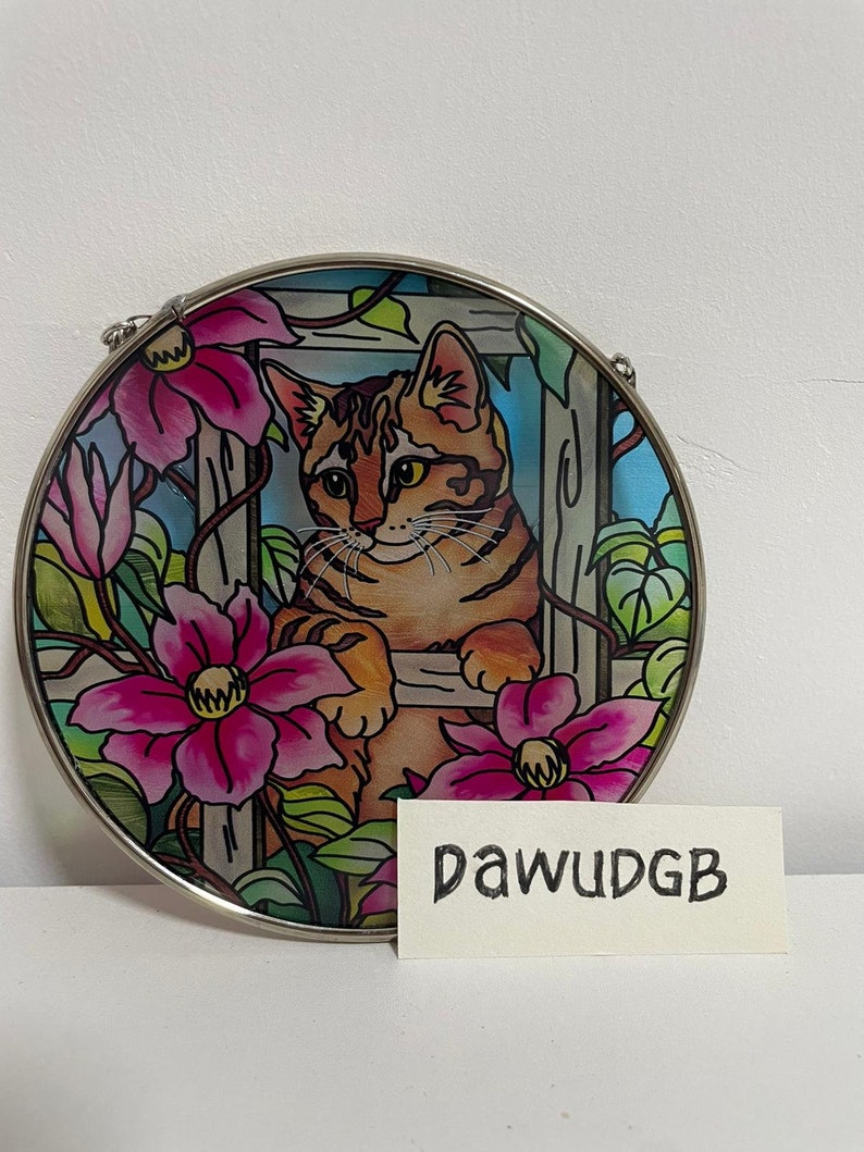 Cat Stained Glass Suncatcher for Window Art Gift Wind Spinner for Cat ...