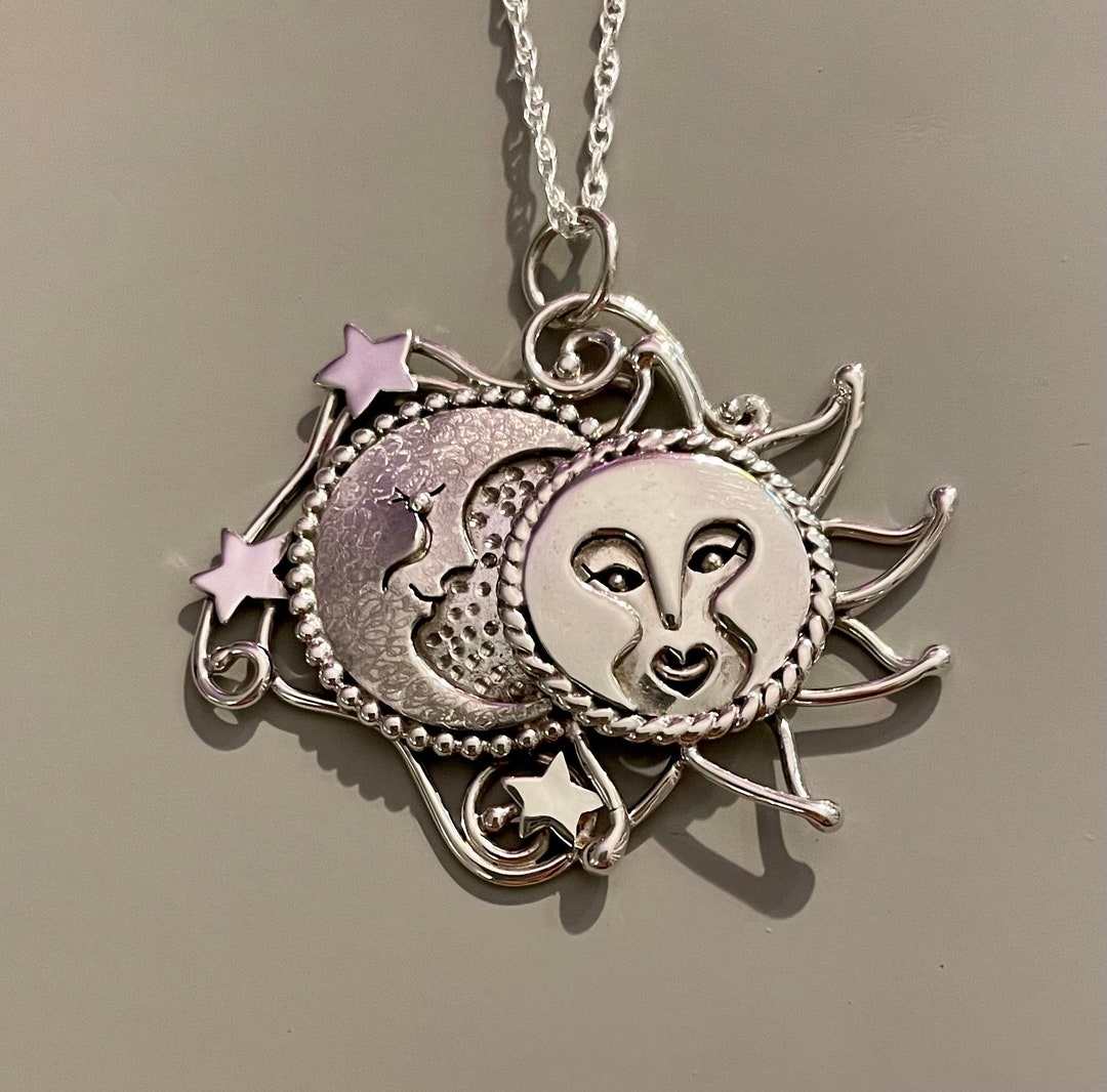 Sterling Silver Sun and Moon Necklace, Silver Sunshine, Sun Jewelry