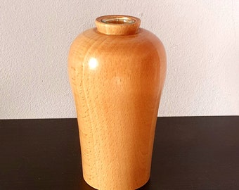 Vase, Holzvase, Gedrechselte Vase aus Buchenholz