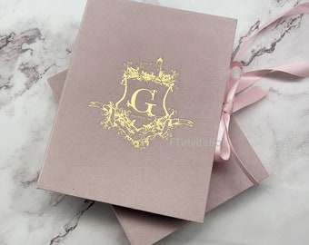 Rosa Samt Falten Luxus Buch Einladung mit Acryl Karte