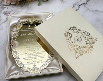 Gold Spiegel Hochzeitseinladung mit Satin und Box