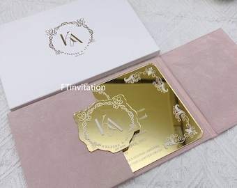 Rosa Luxus Hardcover Einladung | Falz Design mit Eleganter Prägung