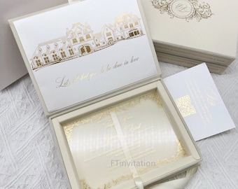 Elfenbeinfarbene Luxus Box Samt Einladungskarte mit Acryl Karte