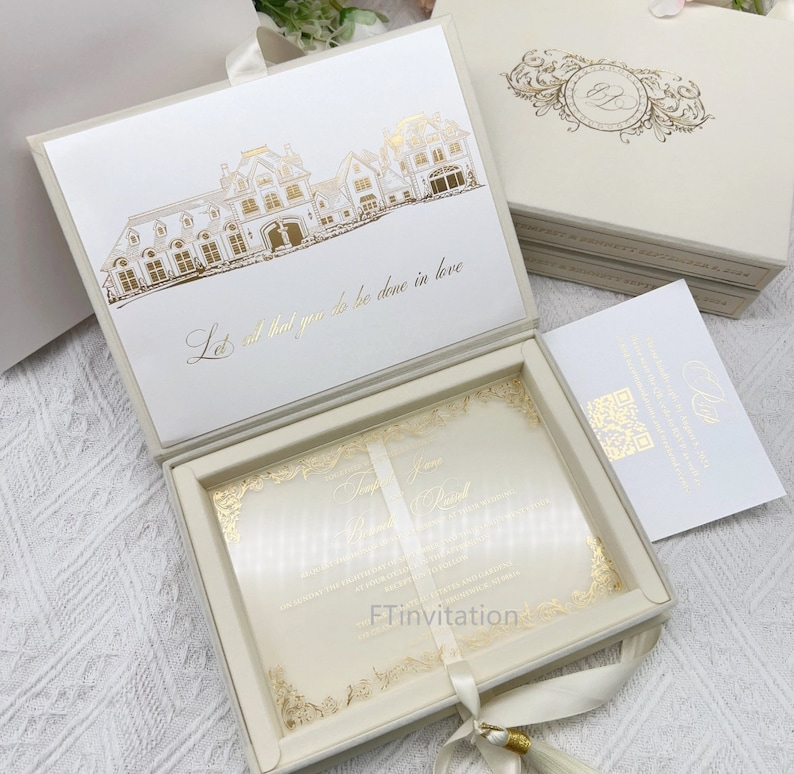 Ivory Luxury Box Velvet Invitation With Acrylic Card - Etsy