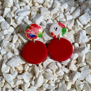 Red Dangle Earrings/Statement Earring/Red Stud Earring/For Gift Women/Design Earring/Summer Earring/polymer clay earrings/gifts for him
