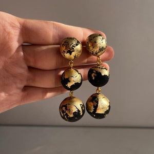 Stylish Dangling Earrings/Statement Earring/For Gift Women/Gold Dangling Earrings/Black Dangle Earring/Polymer Clay Earring/Gifts For Him