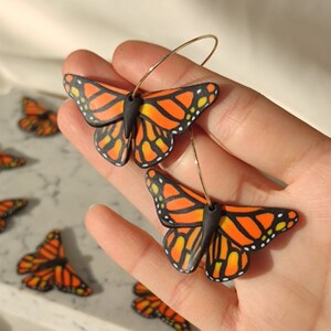 Orange Butterfly Earring/Statement Earring/Handmade Design Butterfly Earring/Butterfly Hoop Earring/Gifts For Him/Polymer Clay Earrings
