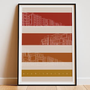 Architektur Dekor Digitales Poster | Lebendige Technische Zeichnungen Kunst | Dekoratives Architektur Poster | Geschenk für Architekten und Designer