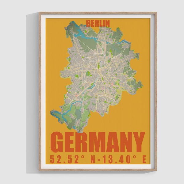 Berlin City Map Digital Poster, Retro Berlin Map Art, Office & Home Wall Decor, Map Poster, Home Gift Decor, Instant Download, Printable Art